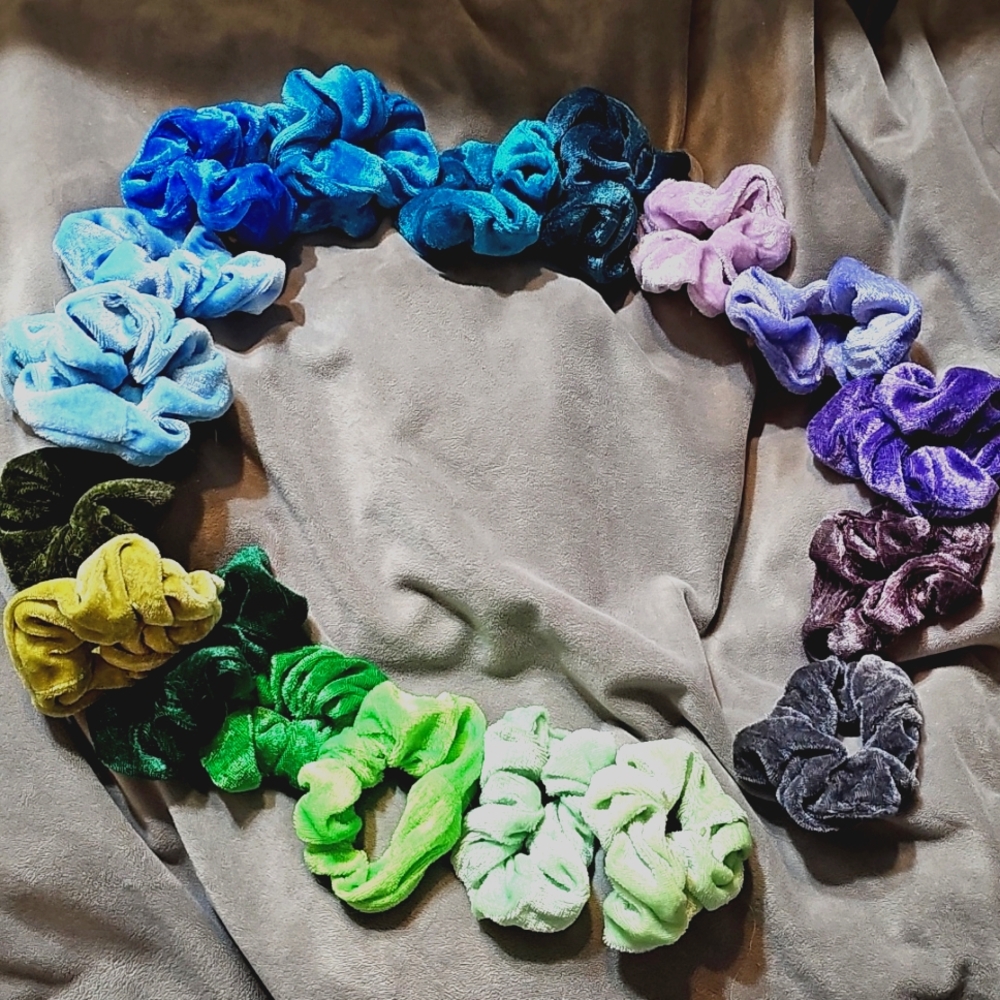 21 Hair Scrunchies Green Blue Purple Gray Cool Tones